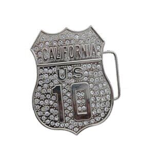 Men Women Silver Metal Belt Buckle CA State California 10 Freeway Bling Western